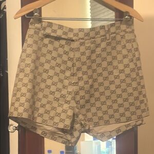 Gucci Beige Monogram High Waist Shorts